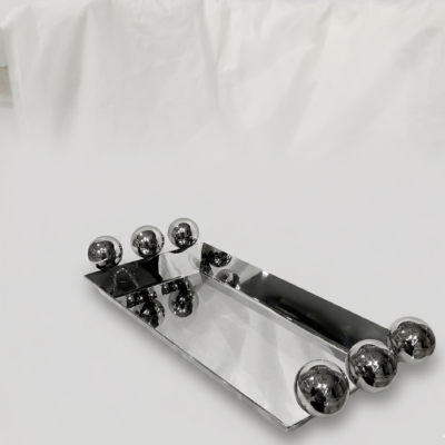 Mirror-Polished Rectangular Tray with Spherical Accents