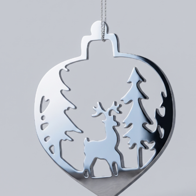 Silver Reindeer Forest Christmas Ornament