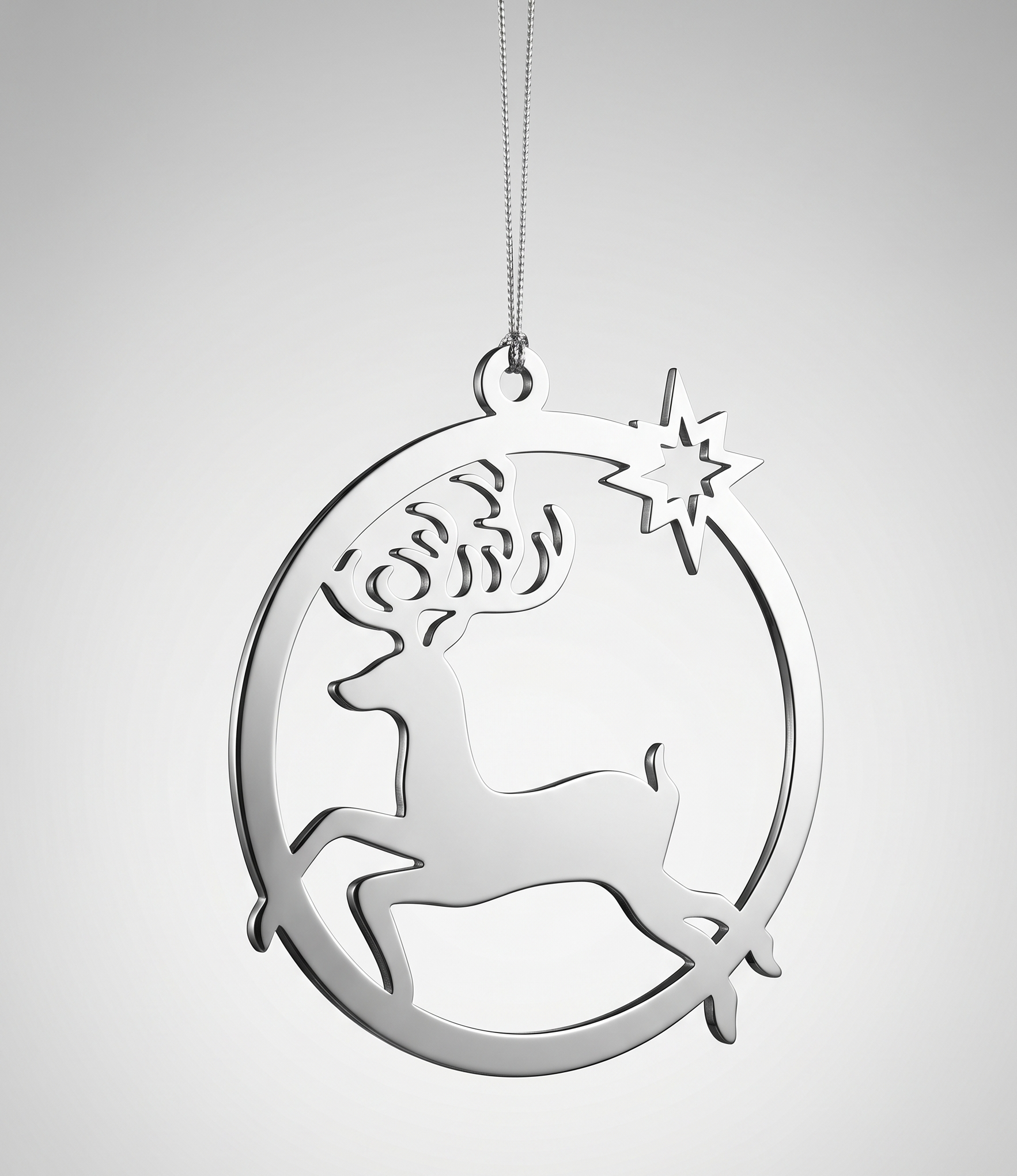 Silver Reindeer & Star Christmas Ornament