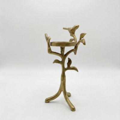 Gold Bird on Branch Piller Candle Holder