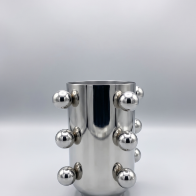 Orbital Mirror-Polished Stainless Steel Decorative Vase – Contemporary Sculptural Centerpiece