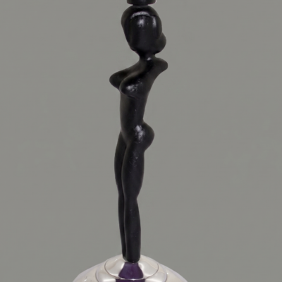 Artistic Matte Black & Polished Silver Figurative Candle Holder