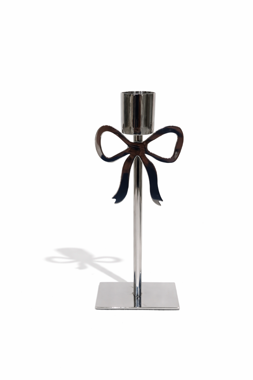 Coquette Chrome Bow Taper Candle Holder