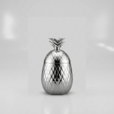 Handcrafted Pineapple Metal Ice Bucket with Lid & Crown Detail