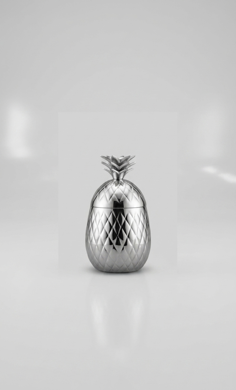 Handcrafted Pineapple Metal Ice Bucket with Lid & Crown Detail