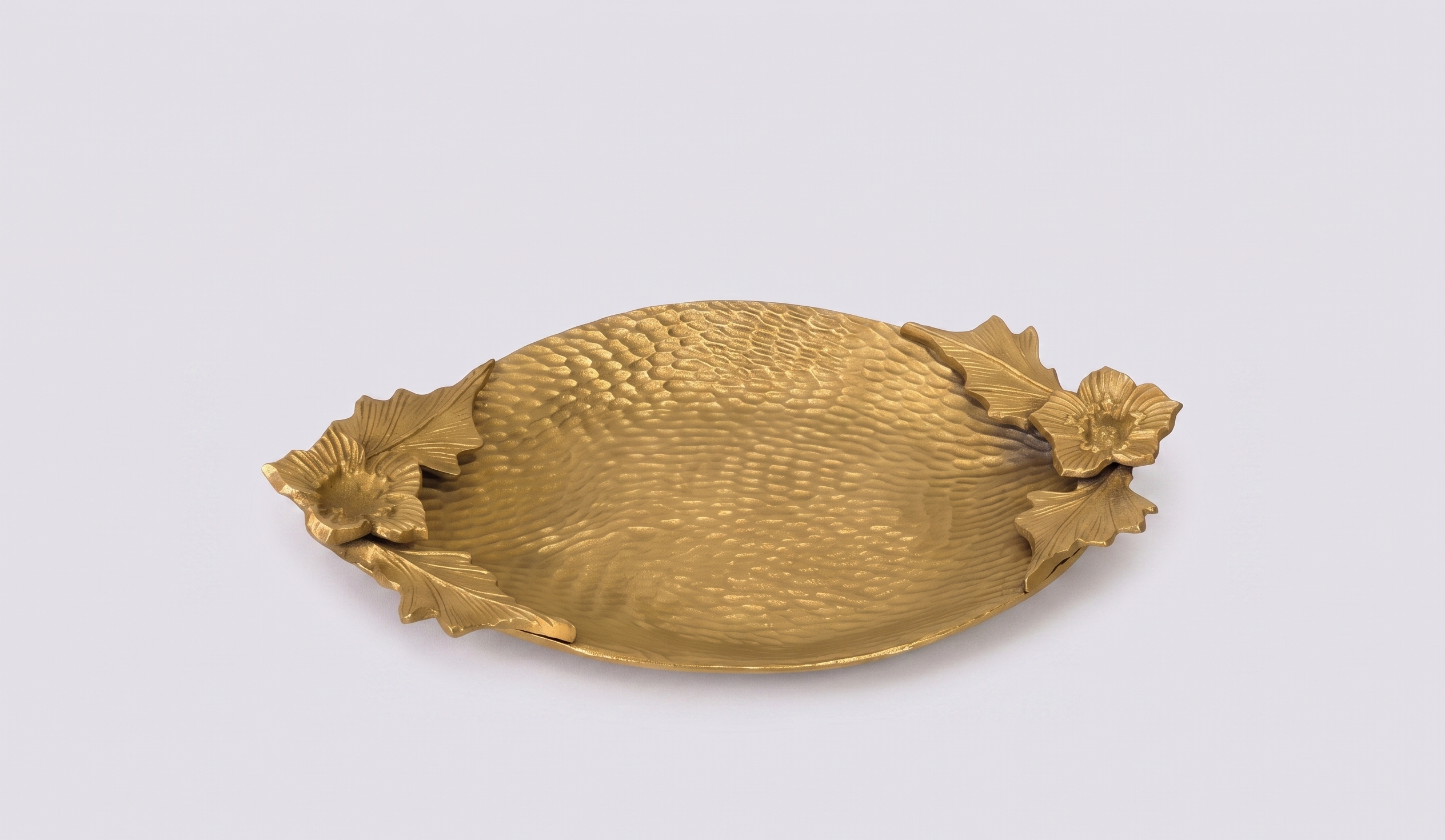 Antique Brass Hibiscus Serving Tray