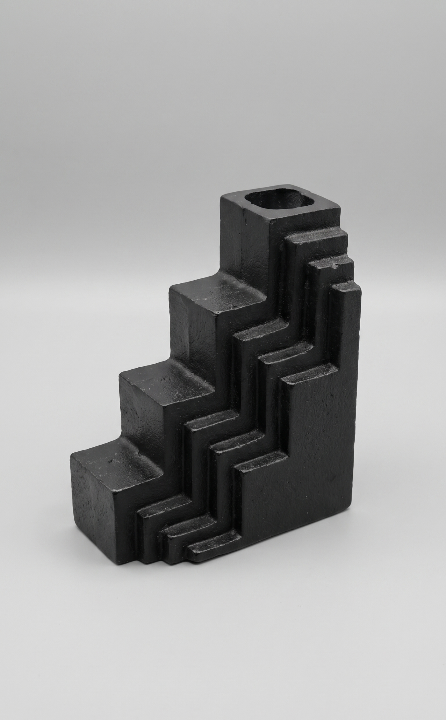Matte black architectural candle holder