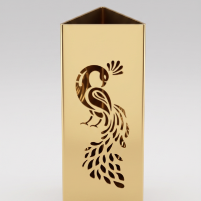 Triangular gold-toned metal vase