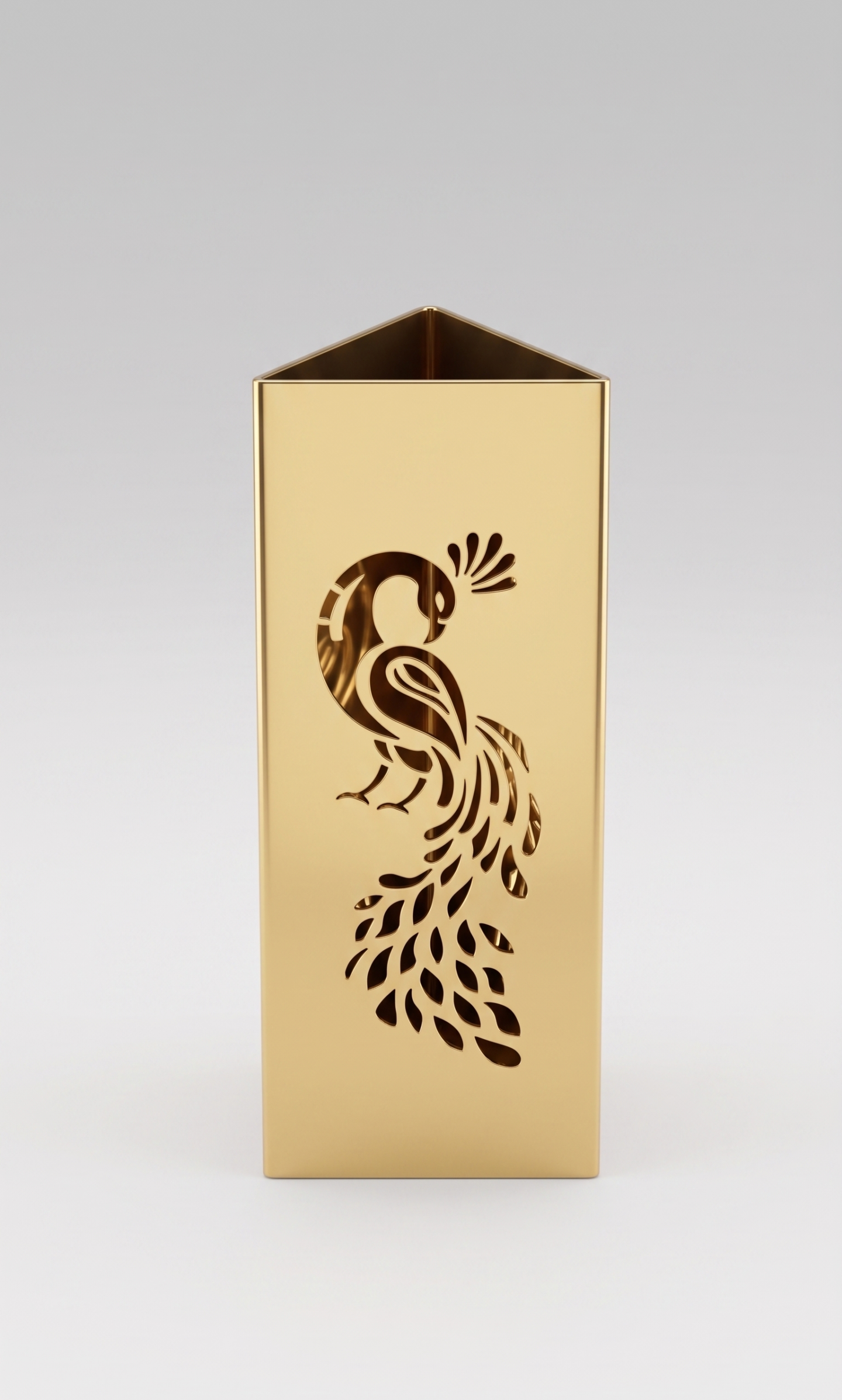 Triangular gold-toned metal vase