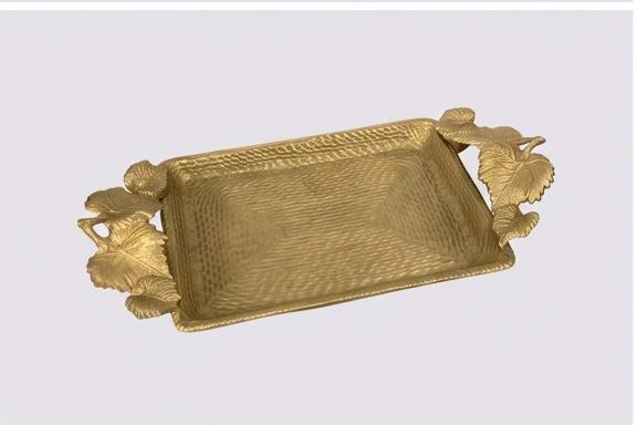 Hammered Rectangular Tray with Sculpted Leaf Handles.